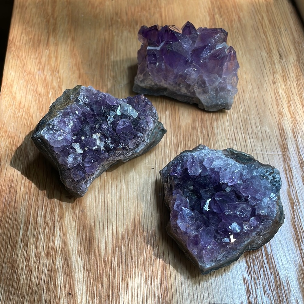 Trio of AAA+ natural grape jelly Uruguay amethyst clusters Quartz clusters!!